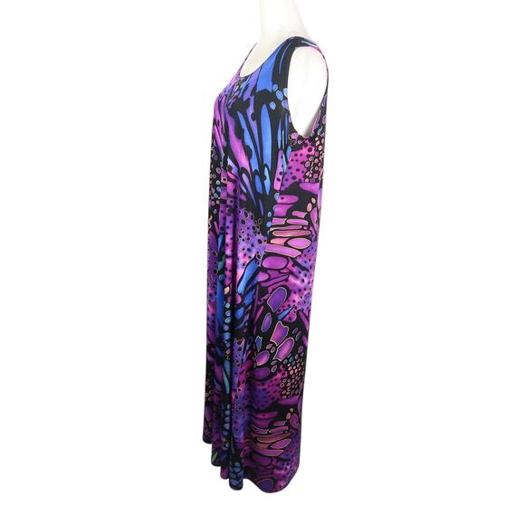 Vintage 90s Jostar Purple and Black Butterfly Wing Abstract Midi Dress L - Picture 3 of 5